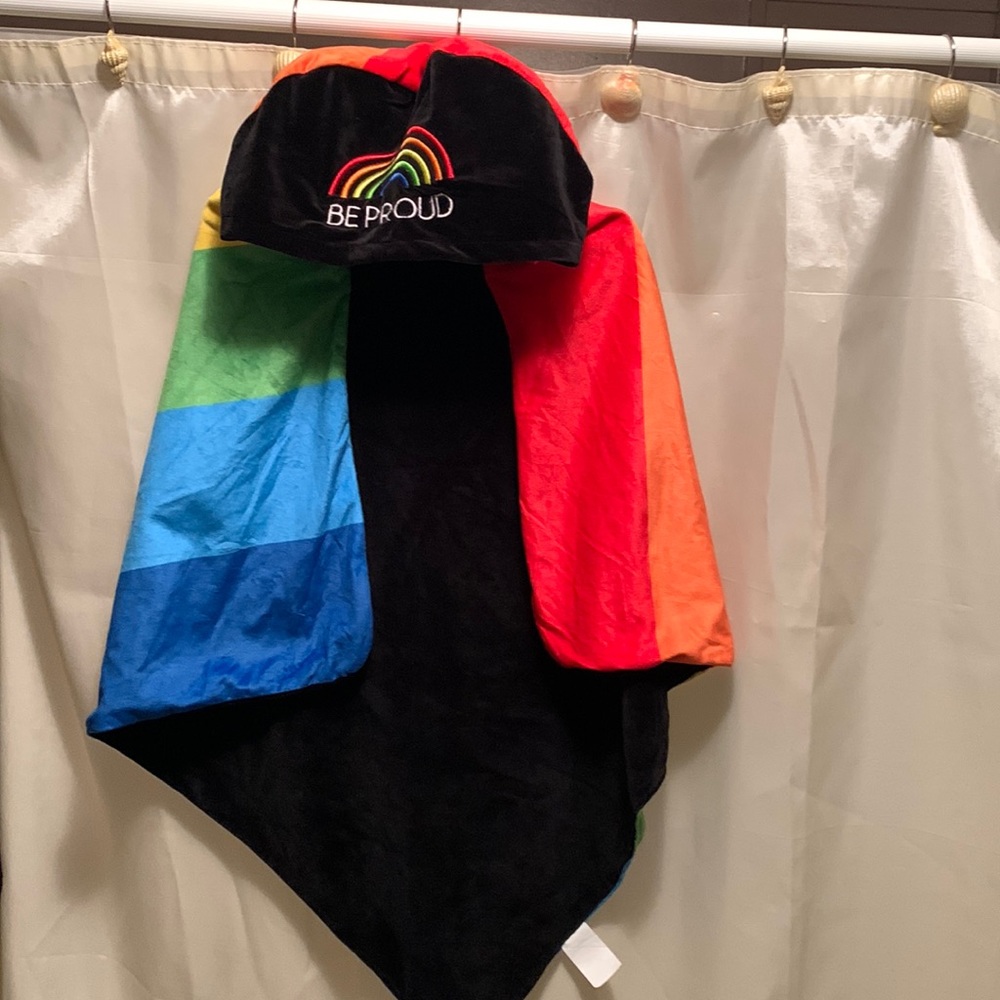 PRIDE rainbow “Be Proud” hooded cape for pet dog